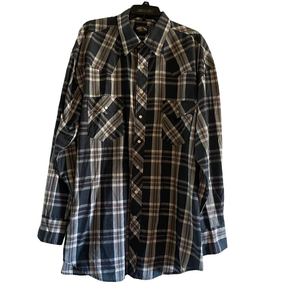Falcon Bay Black Plaid Western Pearl Snap Up Shirt Casual Long Sleeve 2XLT